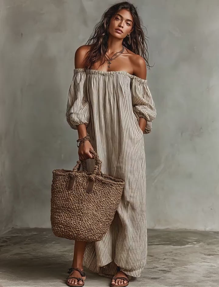Vyla™ Striped Off-Shoulder Linen Resort Maxi Dress
