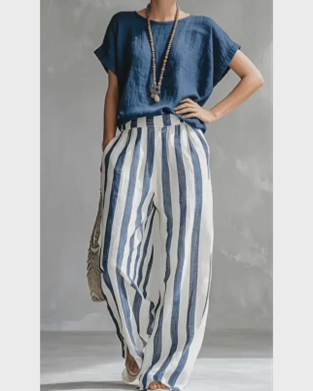 Vyla™ Cozy Loose-fit Striped Cotton-linen Two-piece Set