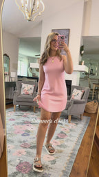 Vyla™ Sleeveless Crew Neck Side Slit Mini Dress