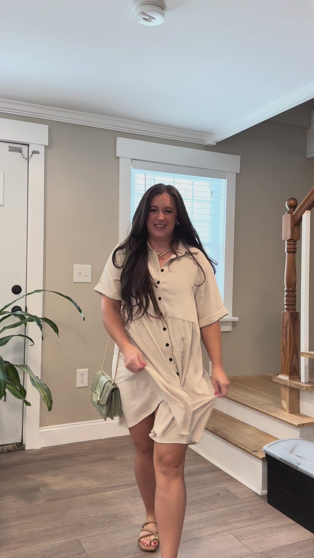 Vyla™ Effortless Button-Down Short Sleeve Shirt Dress With Pockets
