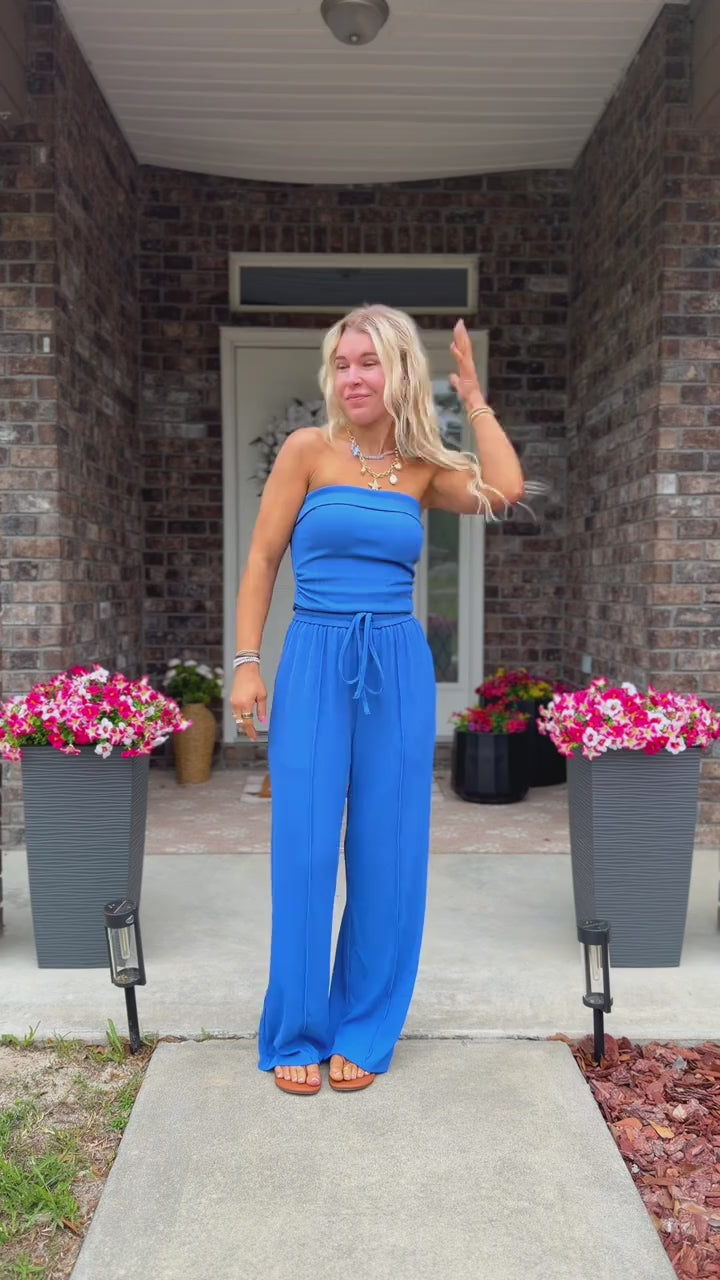 Vyla™ Ribbed Strapless Tube Top & Wide Leg Pants Two-Piece Set