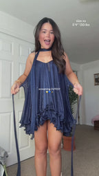 Vyla™ Sparkly Mesh V-Neck Slip Mini Dress with Layered Hem