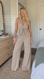 Vyla™ Striped V-Neck Peplum & Wide Leg Pants Two-Piece Set