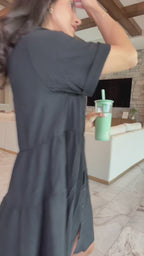 Vyla™ Effortless Button-Down Short Sleeve Shirt Dress With Pockets