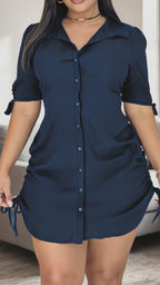 Vyla™ Ruched Side Button-Down Mini Shirt Dress
