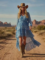 Vyla™ Bohemian Floral V-Neck Asymmetrical Maxi Dress