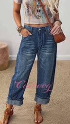 Vyla™ Wash Roll Raw Mid Rise Straight Crop Jeans