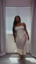Vyla™ Strapless Crochet Hollow Out Fringe Maxi Dress Cover Up