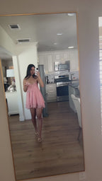 Vyla™ Sparkly Mesh V-Neck Slip Mini Dress with Layered Hem