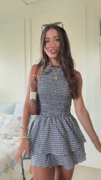 Vyla™ Smocked Gingham Sleeveless Ruffle Mini Dress