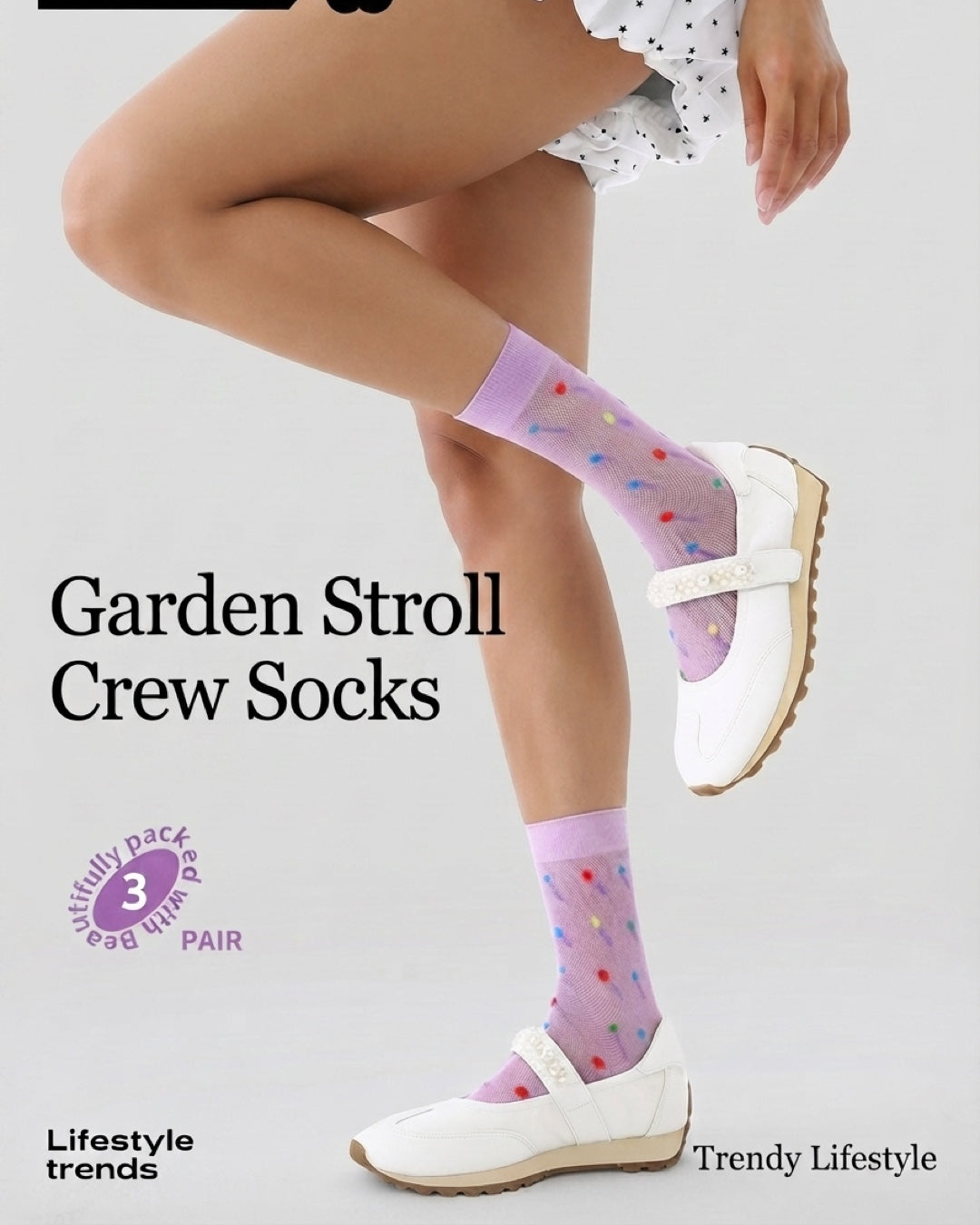 Vyla™ Garden Floral Breathable Mesh Crew Socks (3 Pairs)