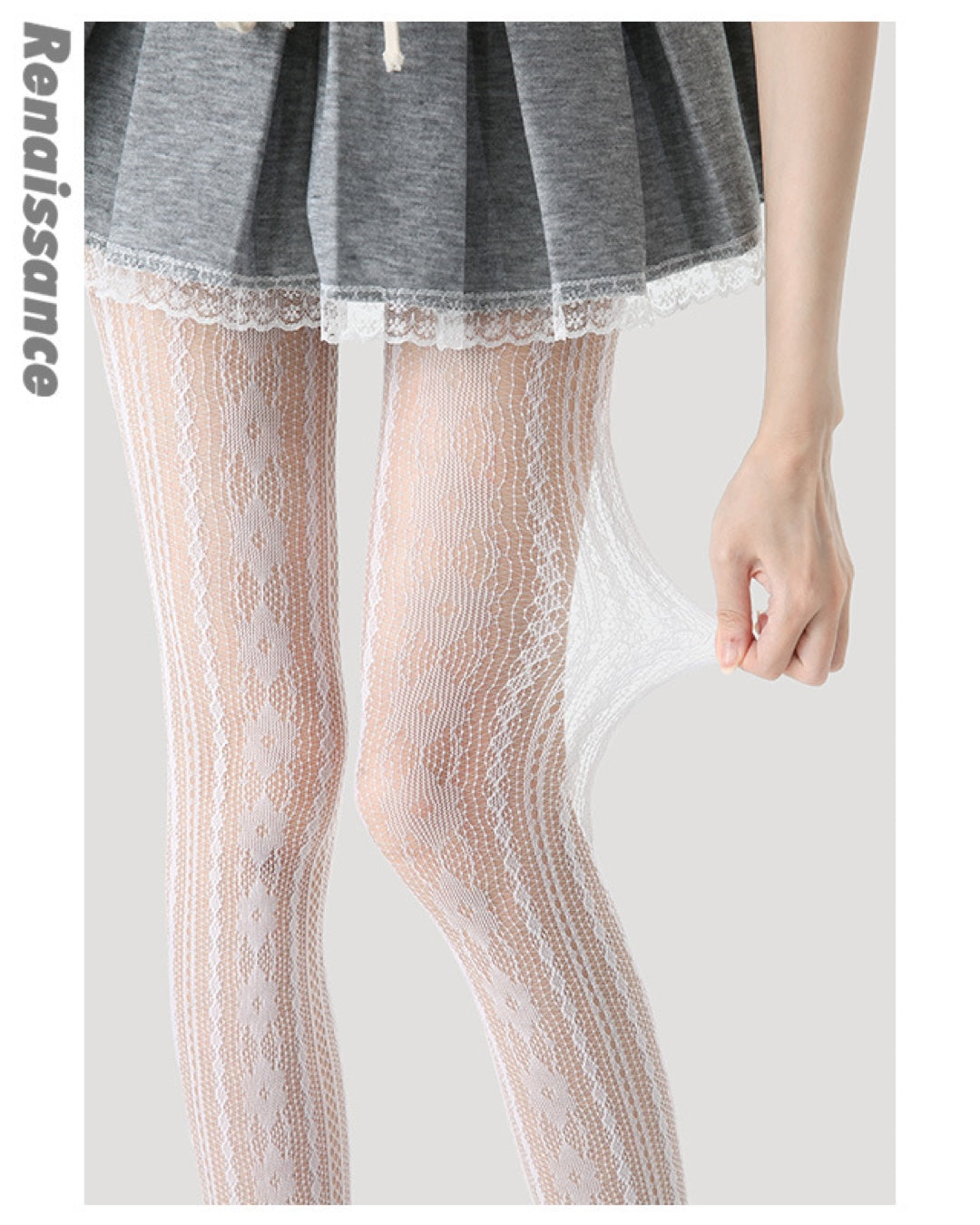 Vyla™ Floral Lace Splicing Sheer Mesh Tights