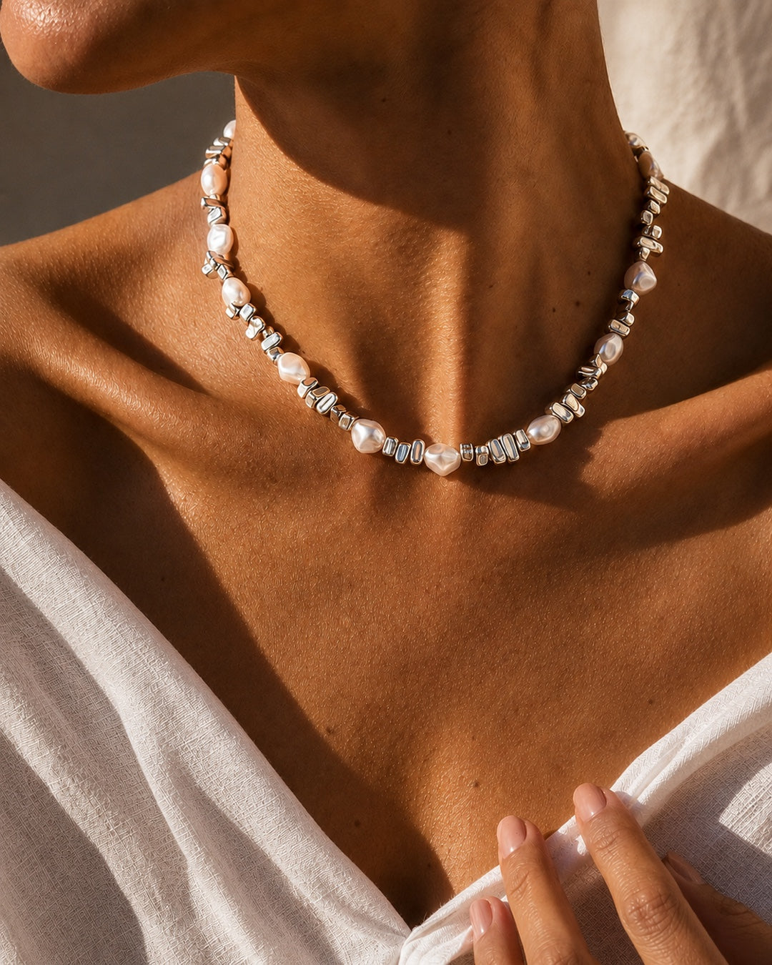 Vyla™ Baroque Irregular Faux Pearl Beaded Choker Necklace