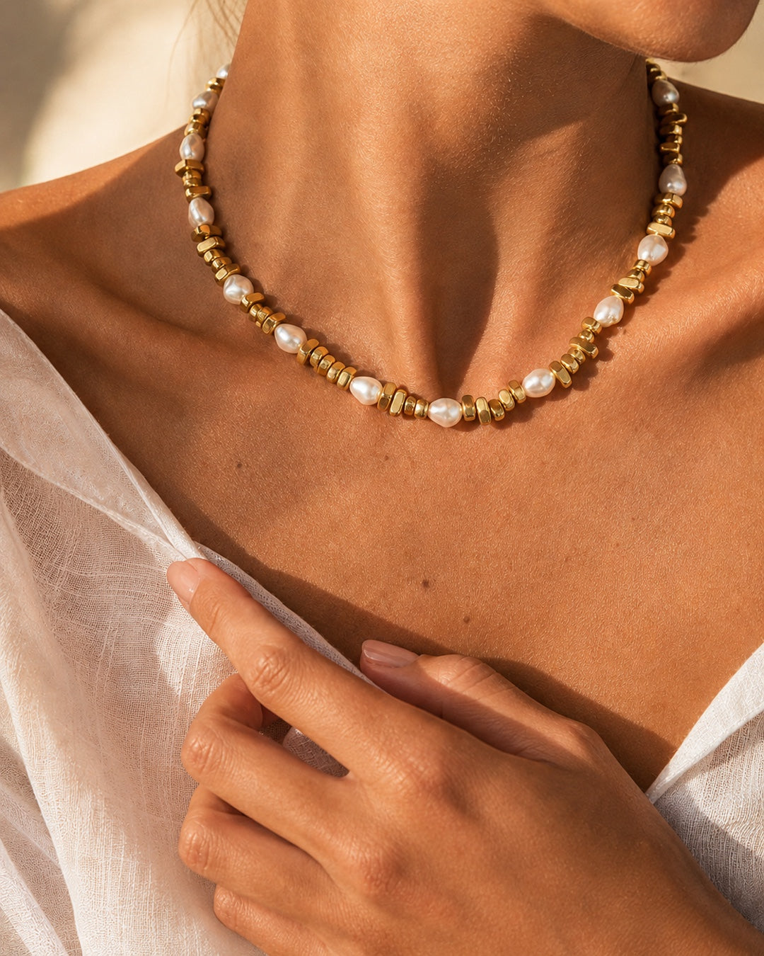 Vyla™ Baroque Irregular Faux Pearl Beaded Choker Necklace
