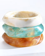 Aloveta™ Pink Marble & Gold Foil Acrylic Resin Wide Bangle