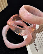 Aloveta™ Pink Marble & Gold Foil Acrylic Resin Wide Bangle