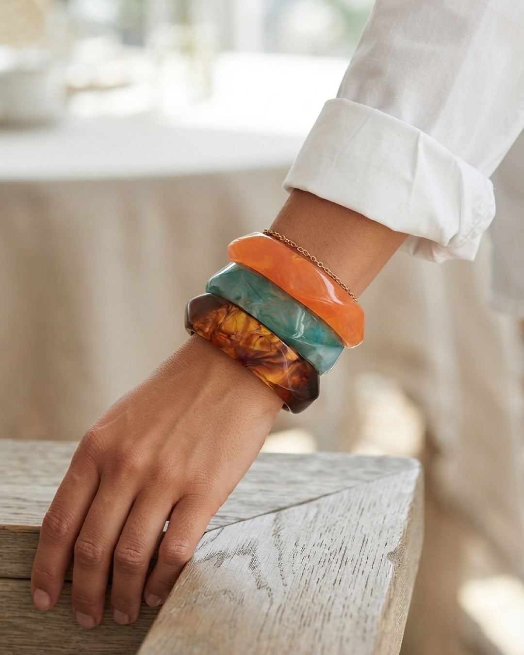Aloveta™ Mirror Polished Open Wide Cuff Acrylic Resin Bangle