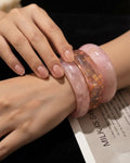 Aloveta™ Pink Marble & Gold Foil Acrylic Resin Wide Bangle