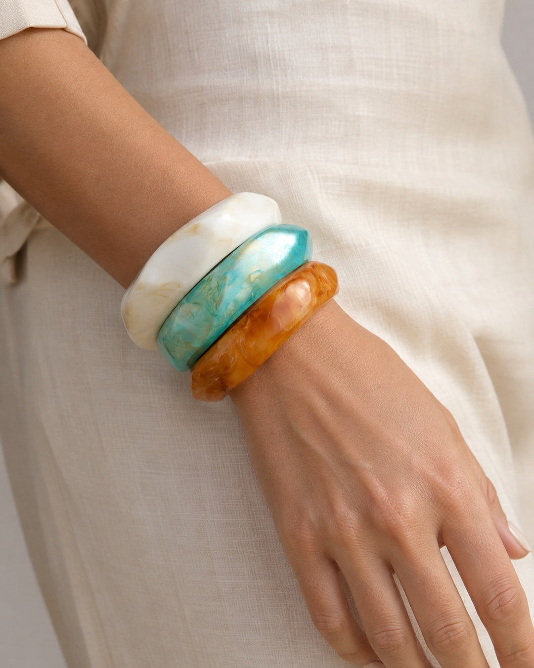 Vyla™ Pink Marble & Gold Foil Acrylic Resin Wide Bangle