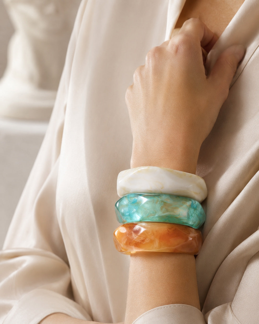 Vyla™ Pink Marble & Gold Foil Acrylic Resin Wide Bangle