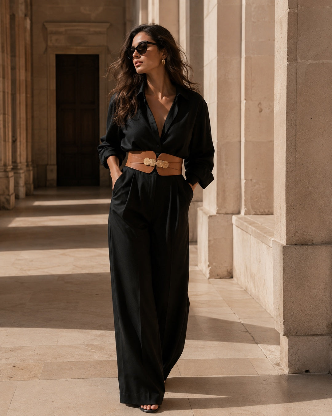 Vyla™ Elastic Wide Waist Belt with Vintage Metal Buckle