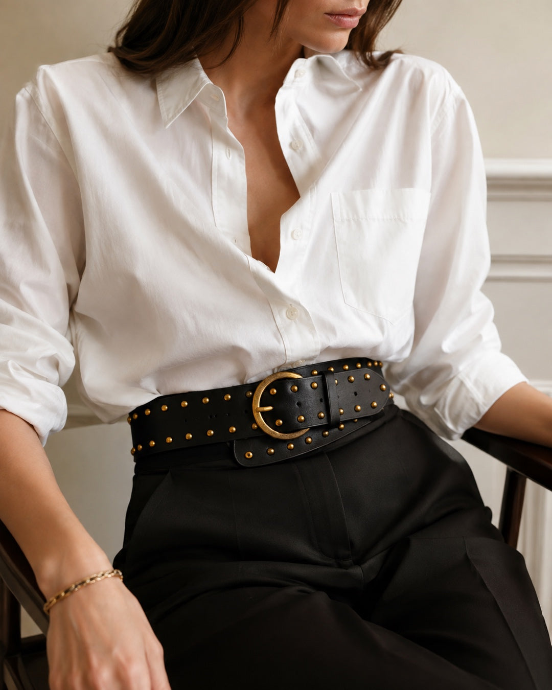 Vyla™ Vintage Studded Wide Leather Waist Belt