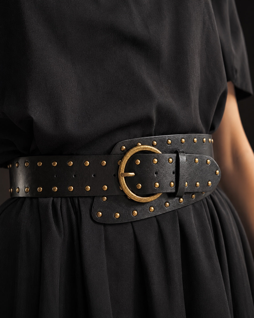Vyla™ Vintage Studded Wide Leather Waist Belt