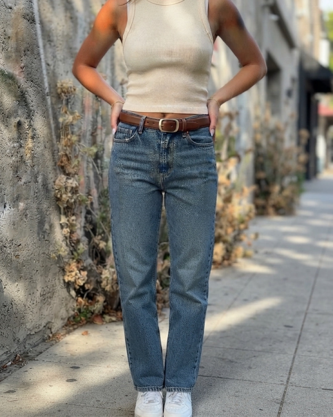 Vyla™ Gold-Tone Buckle Multi-Hole Casual Leather Belt