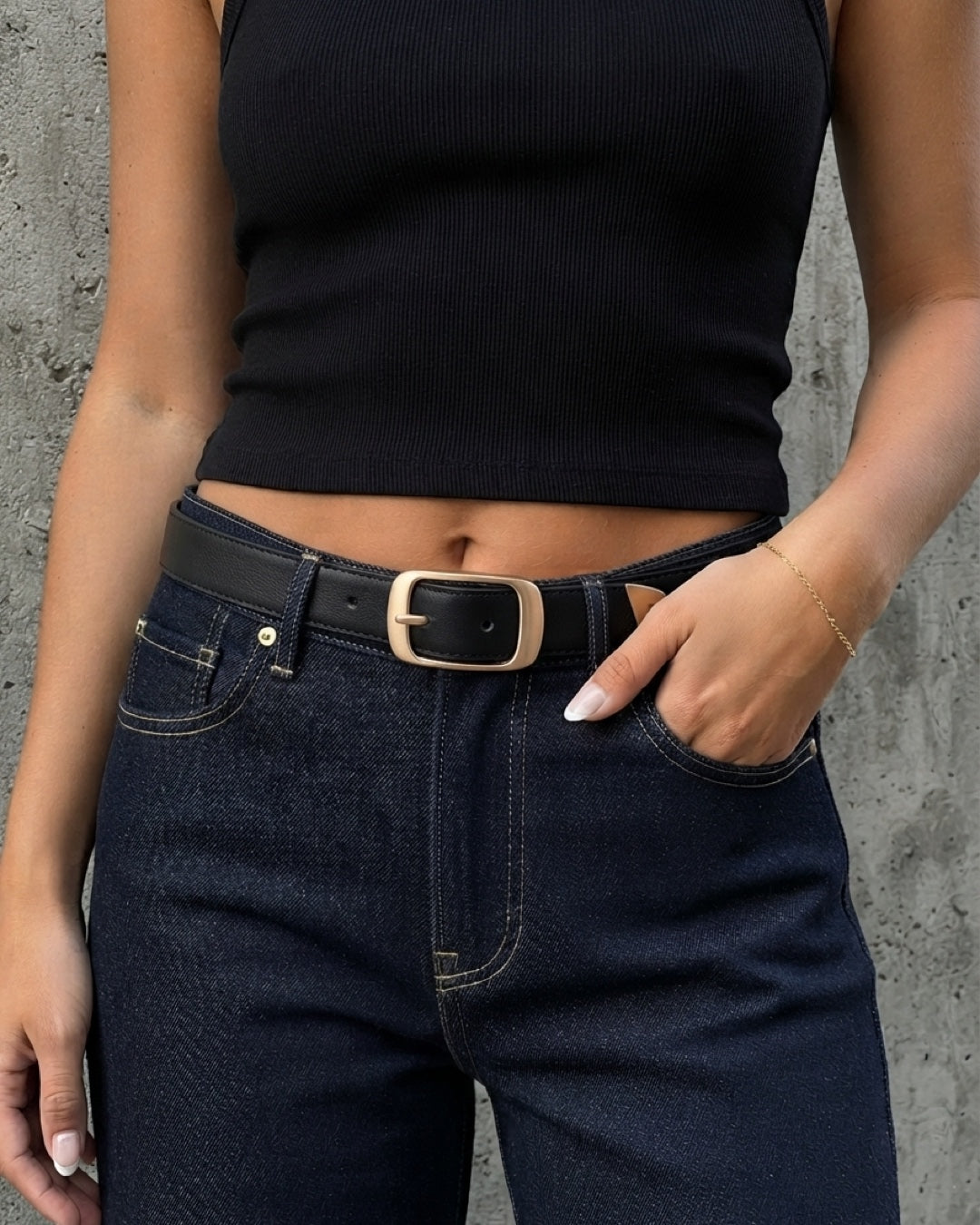 Vyla™ Gold-Tone Buckle Multi-Hole Casual Leather Belt