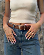 Vyla™ Gold-Tone Buckle Multi-Hole Casual Leather Belt
