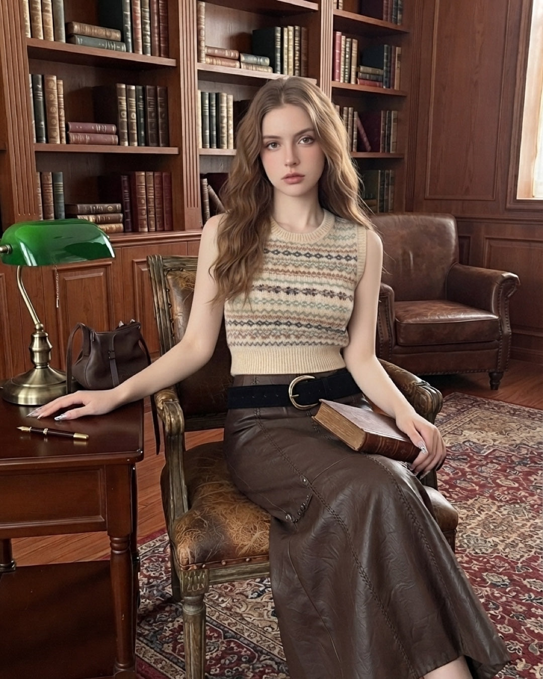Vyla™ Vintage Brown Wide Leather Belt with Metal Buckle