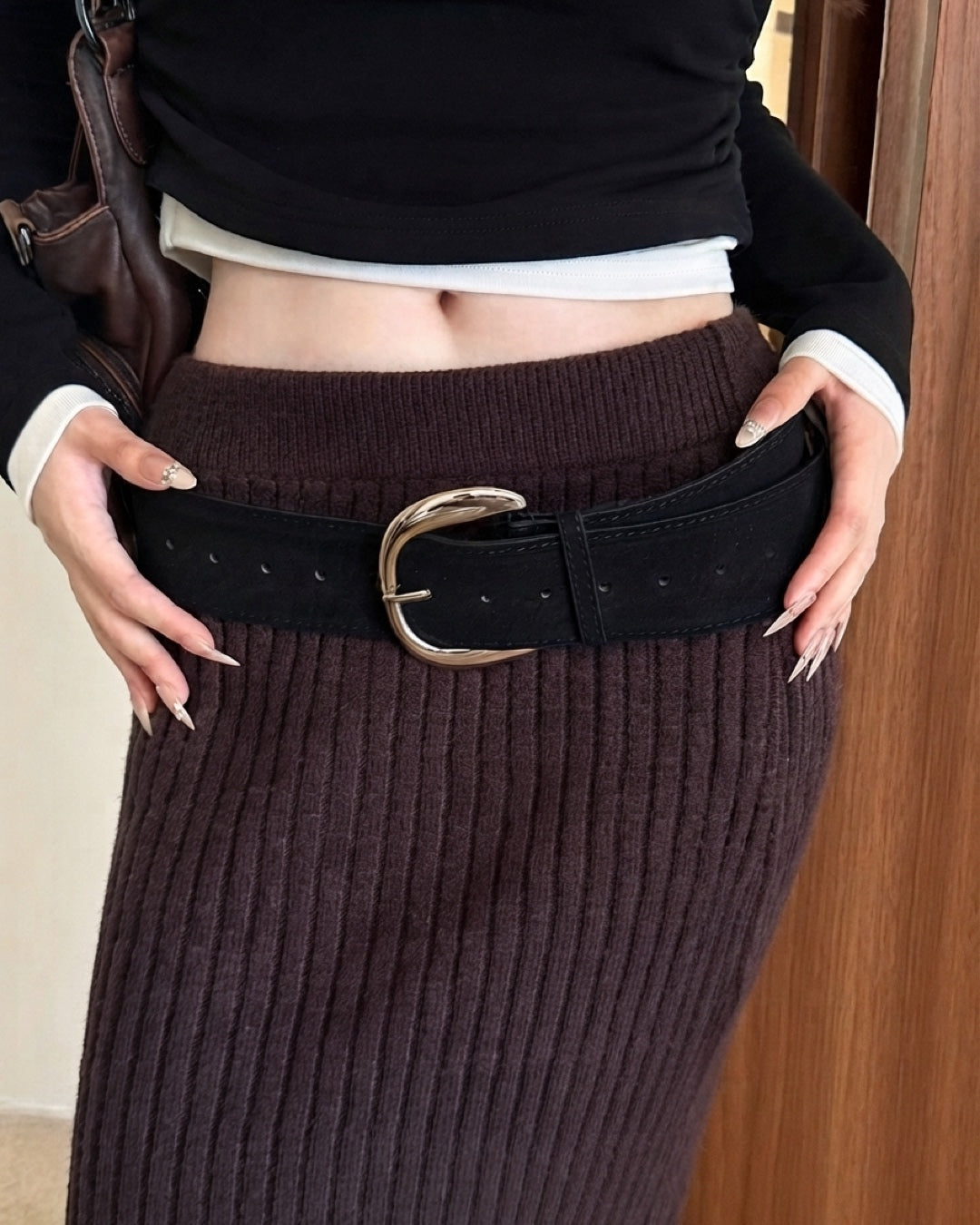 Vyla™ Vintage Brown Wide Leather Belt with Metal Buckle