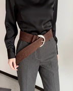 Vyla™ Vintage Brown Wide Leather Belt with Metal Buckle