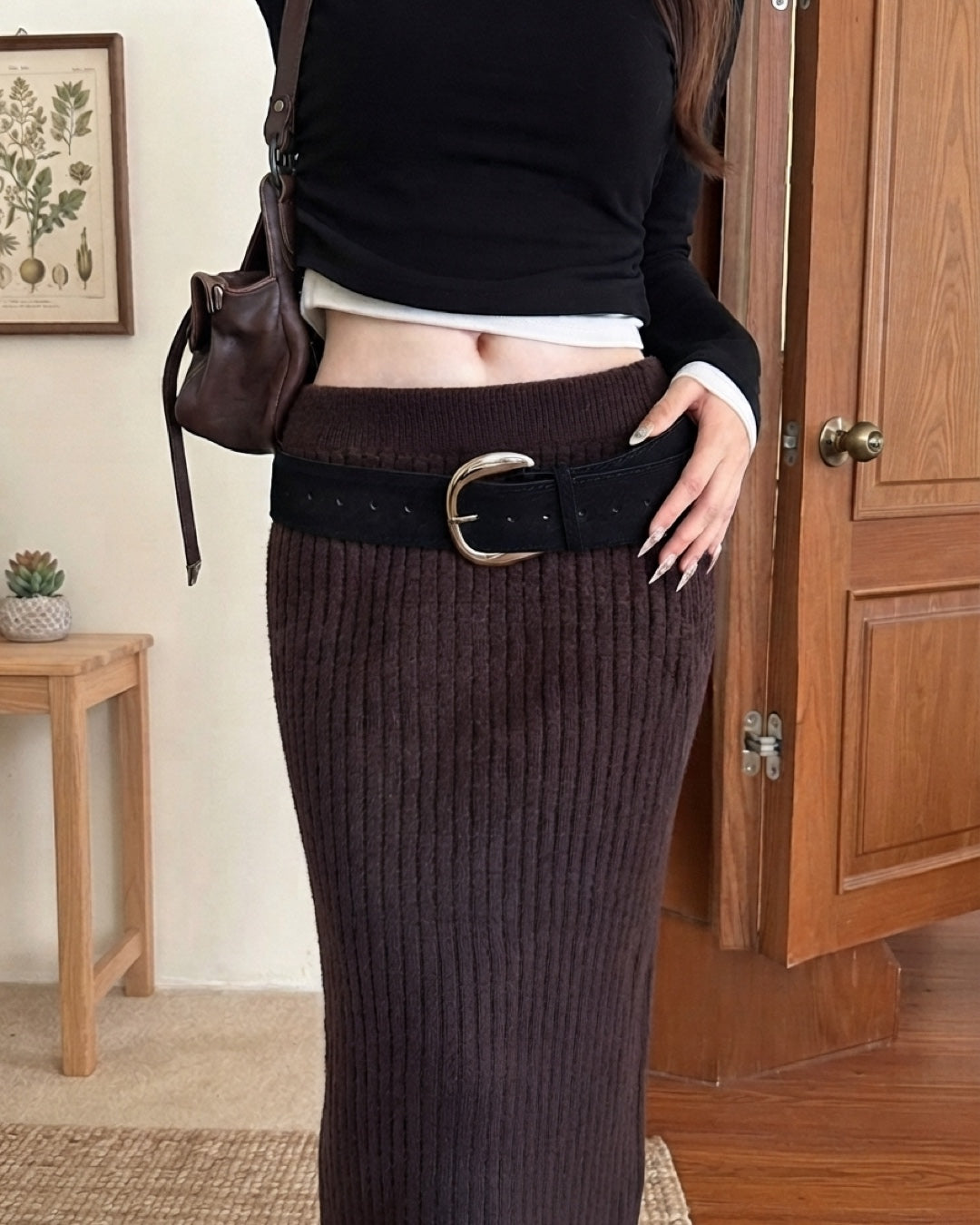 Vyla™ Vintage Brown Wide Leather Belt with Metal Buckle