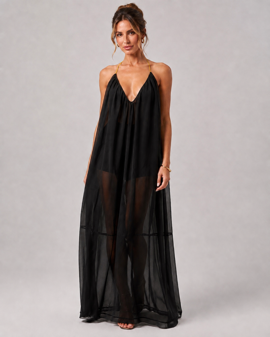 Aloveta™ Elegant V-neck Chiffon Flowy Maxi Dress