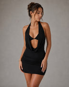 Aloveta™ Halter Cowl Neck Ruched Bodycon Mini Dress
