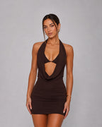 Aloveta™ Halter Cowl Neck Ruched Bodycon Mini Dress