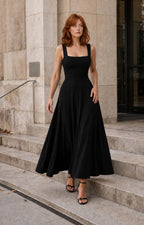 Aloveta™ Wide Strap Back Tie A-Line Midi Dress
