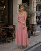 Aloveta™ Wide Strap Back Tie A-Line Midi Dress