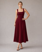 Aloveta™ Wide Strap Back Tie A-Line Midi Dress