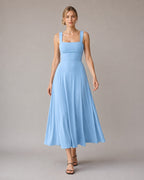 Aloveta™ Wide Strap Back Tie A-Line Midi Dress