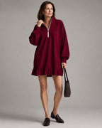 Vyla™ Half-Zip Stand Collar Casual Mini Dress