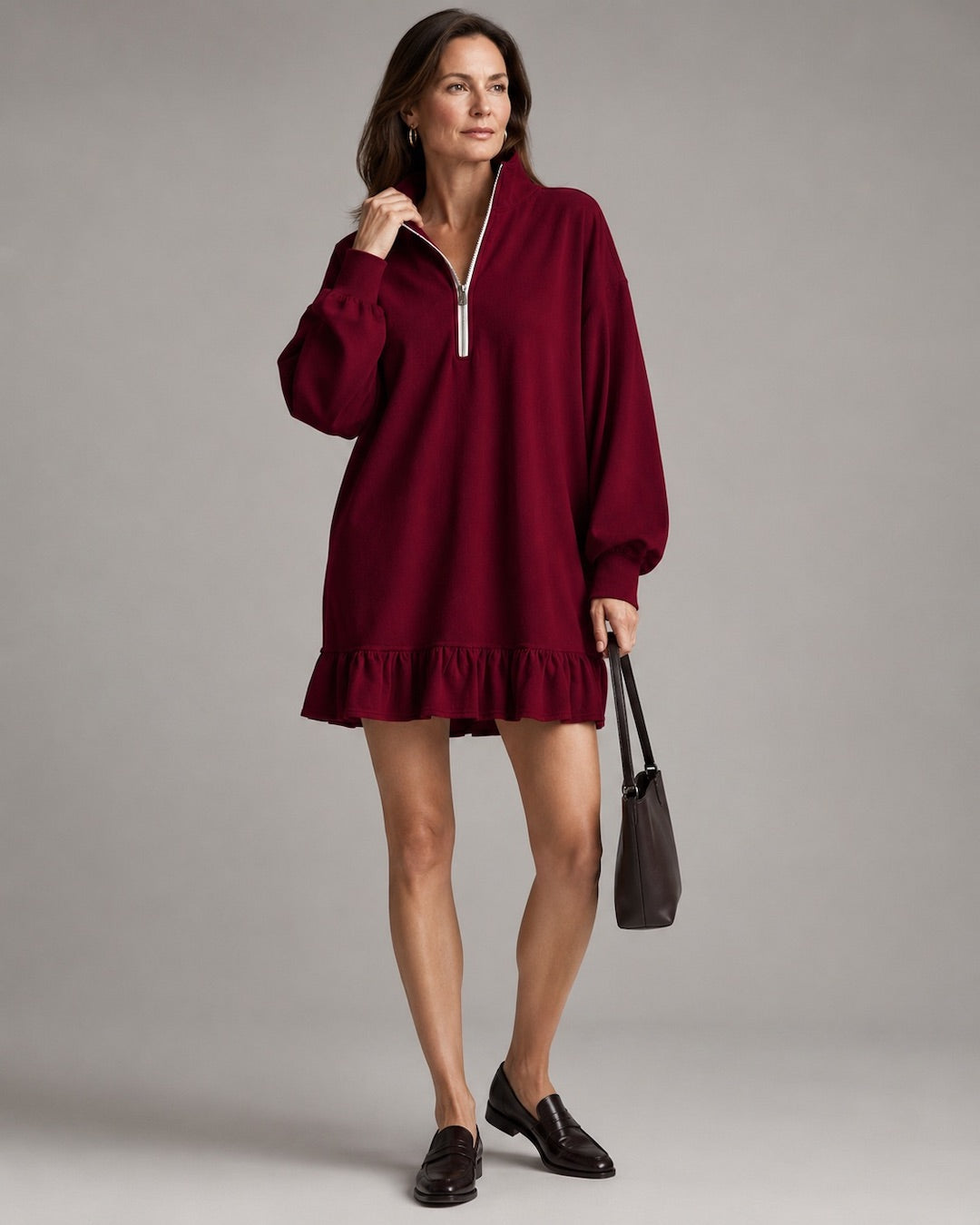 Vyla™ Half-Zip Stand Collar Casual Mini Dress