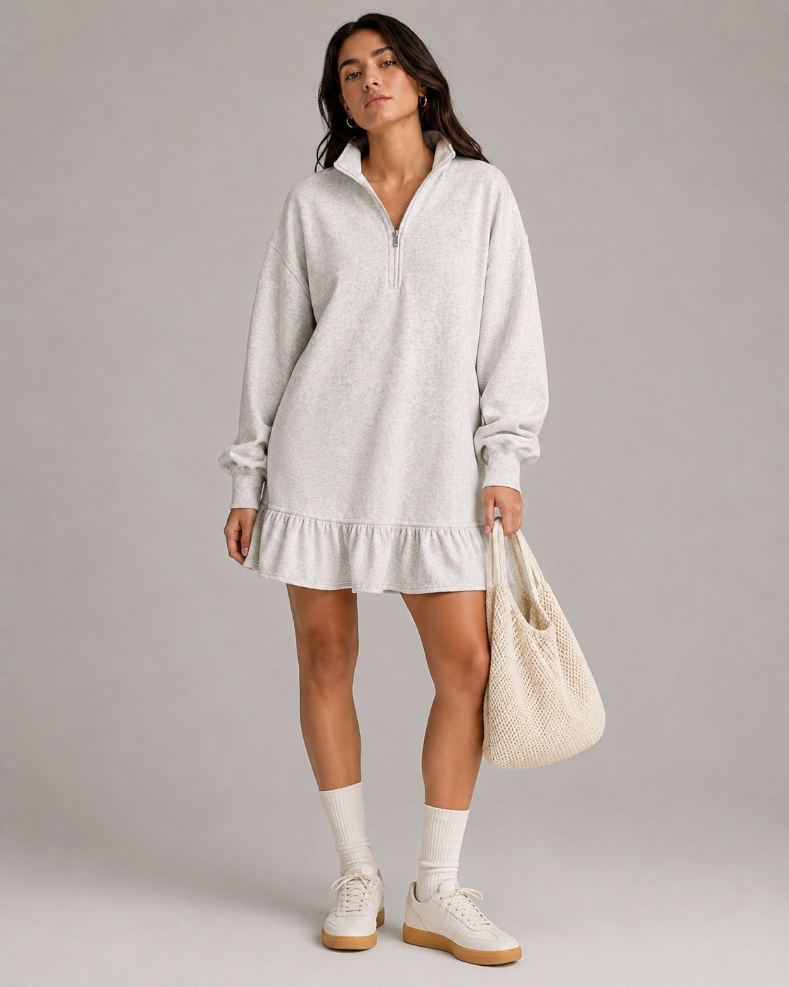 Vyla™ Half-Zip Stand Collar Casual Mini Dress