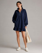 Vyla™ Half-Zip Stand Collar Casual Mini Dress