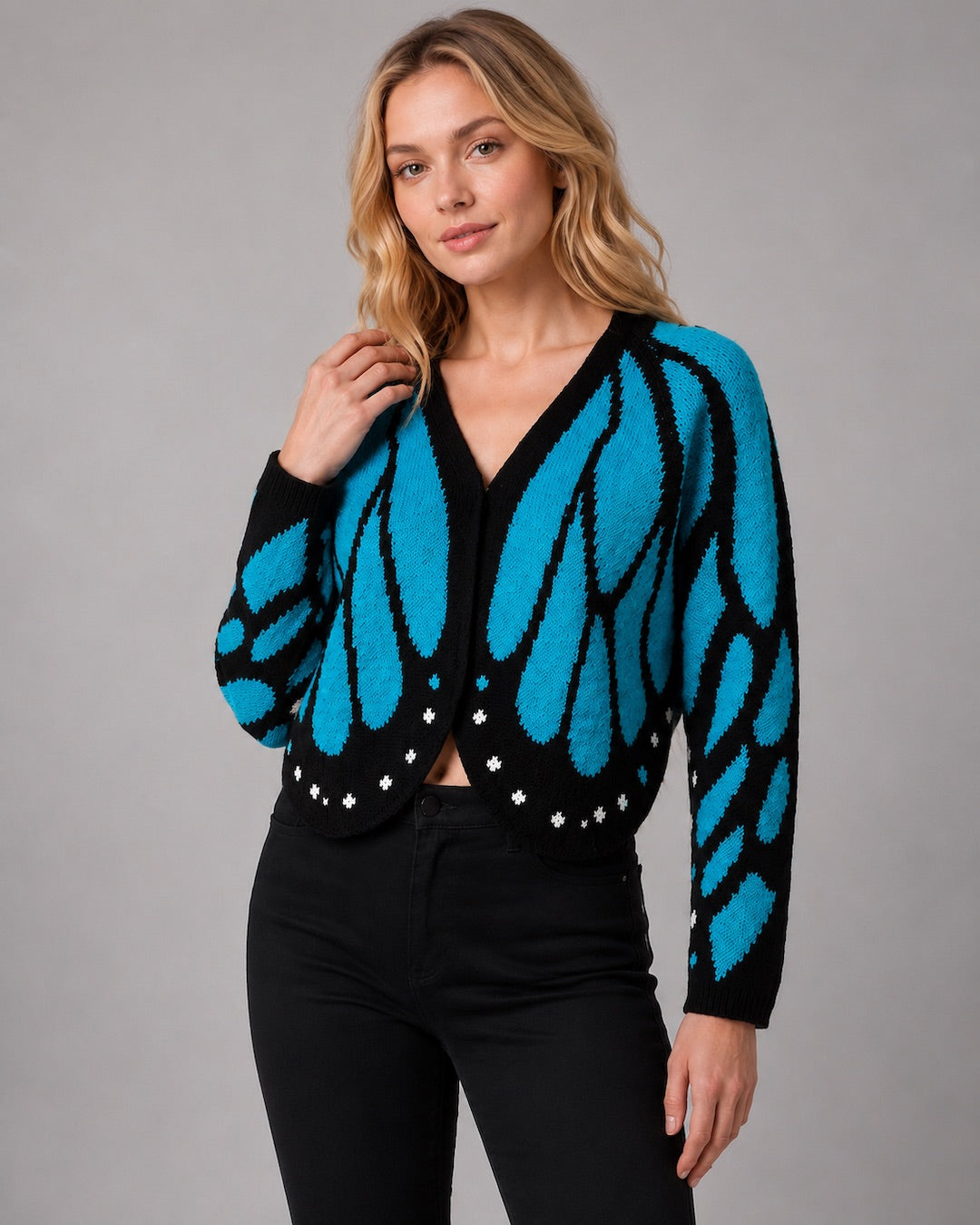 Aloveta™ Butterfly-Wing Open-Front Knit Cardigan