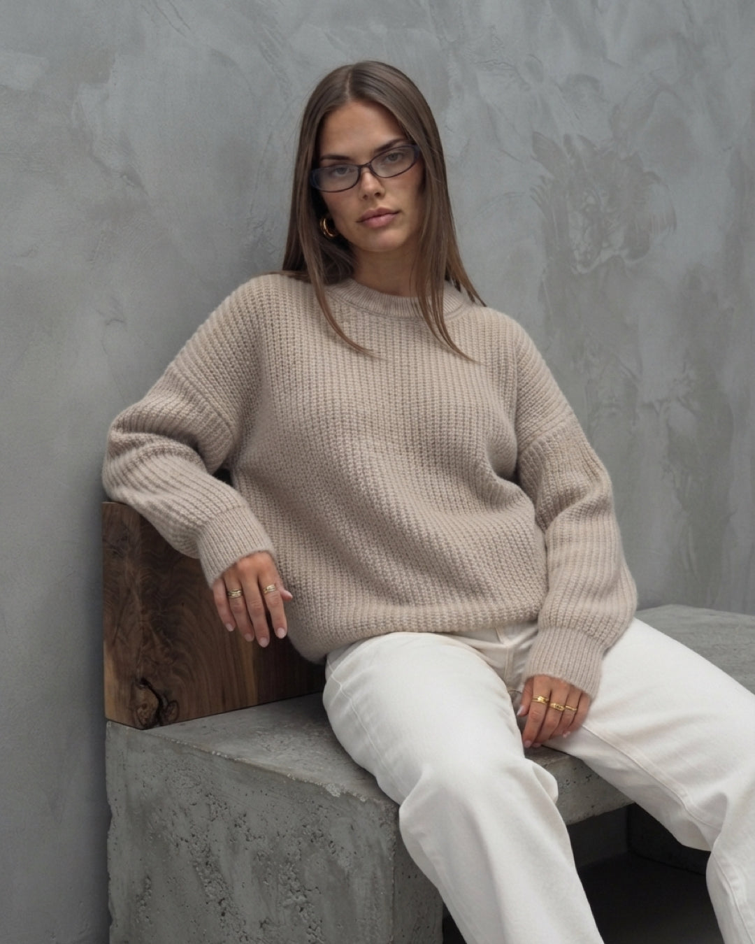 Vyla™ Oversized Crew Neck Knit Pullover Sweater