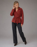 Vyla™ Lapel Faux Suede Belted Short Jacket