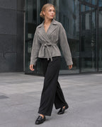 Vyla™ Lapel Faux Suede Belted Short Jacket
