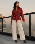 Vyla™ Lapel Faux Suede Belted Short Jacket
